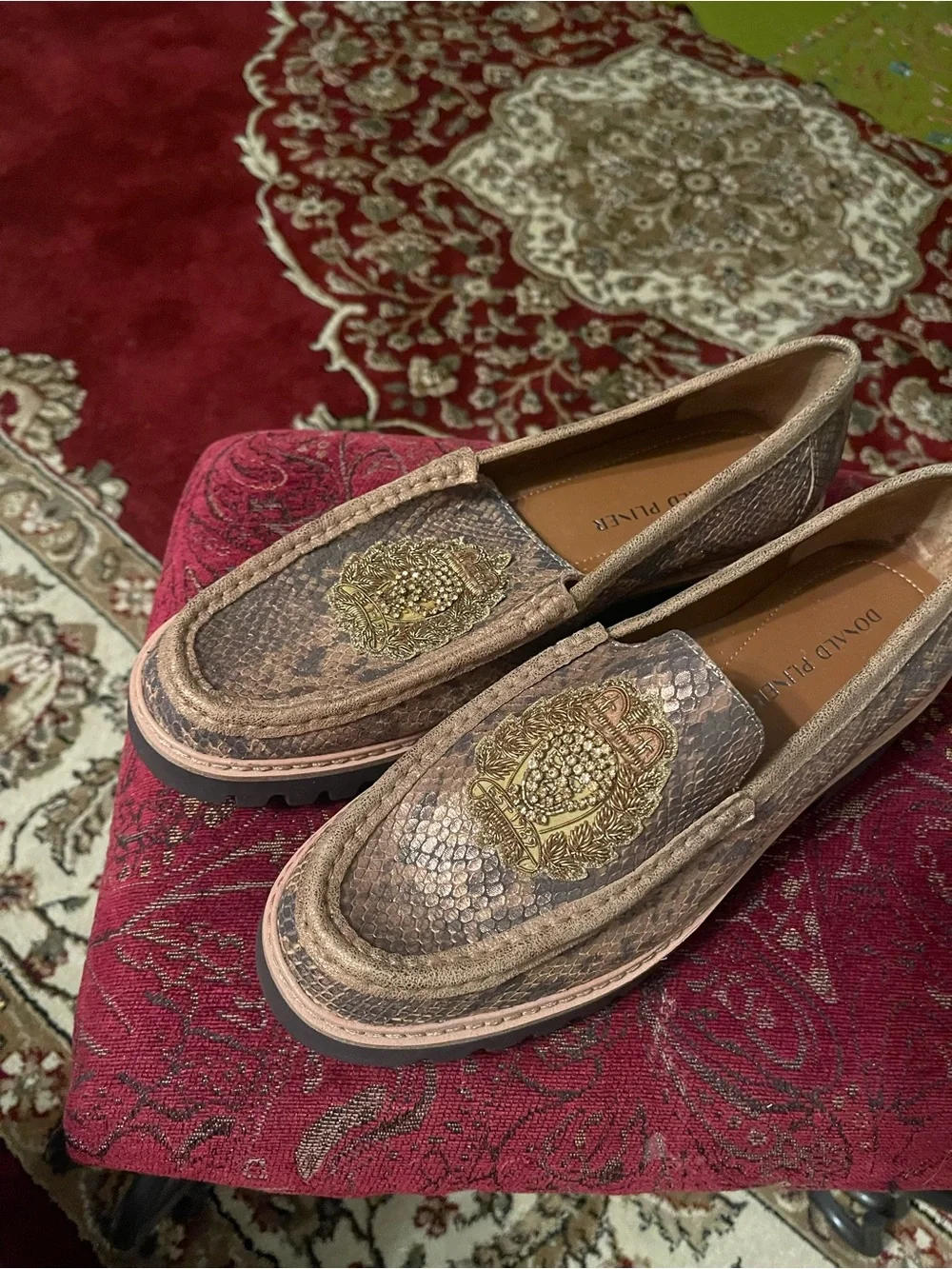 Donald J. Pliner Men's Brown Snake-Embossed Loafers with Gold Crest